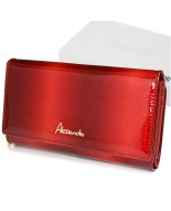 Czerwony skórzany portfel damski, poziomy portfel Alessandro Paoli X60