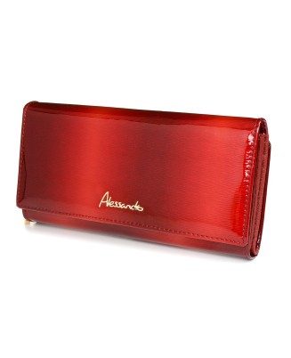 Czerwony skórzany portfel damski, poziomy portfel Alessandro Paoli X60