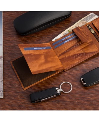Portfel skórzany męski poziomy klasyczny brązowy RFiD Beltimore D34