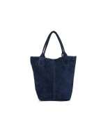 Torebka skórzana zamszowa WOREK duża A4 Z SASZETKĄ granatowa L82