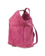 Włoski Stylowy Plecak Damski Skórzany Zamsz A4 purpurowy W14
