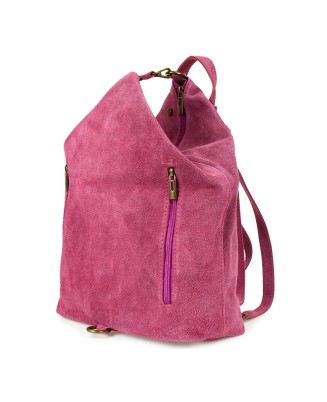 Włoski Stylowy Plecak Damski Skórzany Zamsz A4 purpurowy W14