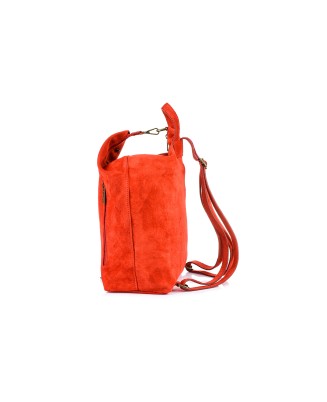Czerwony zamszowy plecak, stylowy włoski plecak damski W14