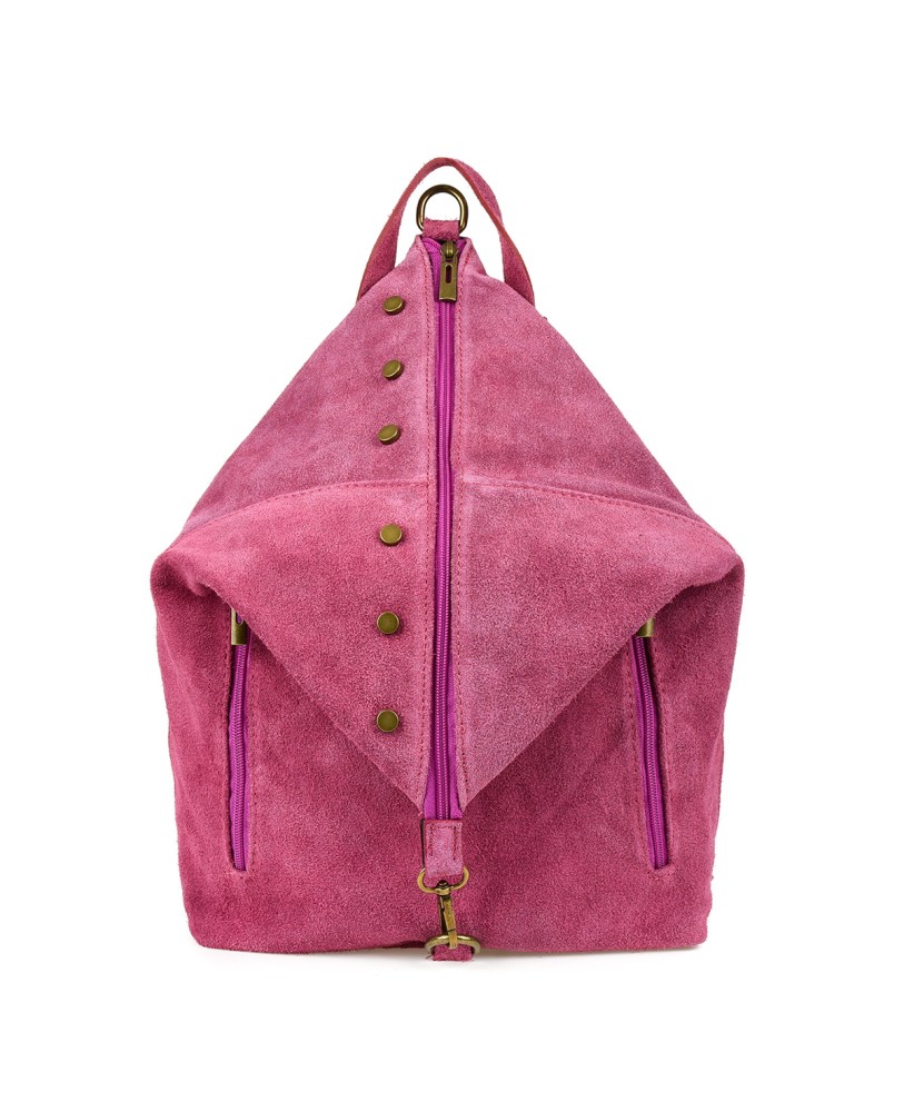 Purpurowy zamszowy plecak, stylowy włoski plecak damski W14