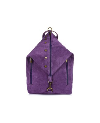 Fioletowy zamszowy plecak, stylowy włoski plecak damski W14