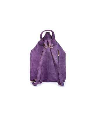 Fioletowy zamszowy plecak, stylowy włoski plecak damski W14