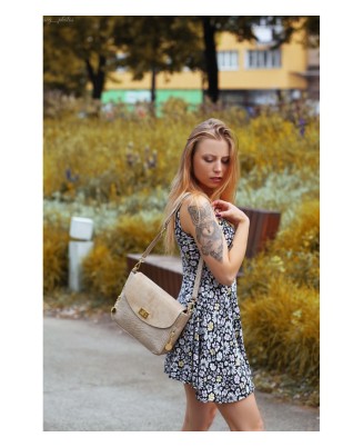 Beżowa listonoszka skórzana, elegancka torebka damska, włoska torebka, skóra węża T96