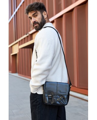 Torba męska skórzana na ramię zgrabna czarna elegancka Beltimore N03