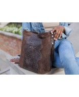 Ciemno brązowa torebka skórzana zamszowa shopper W10