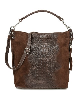 Ciemno brązowa torebka skórzana zamszowa shopper W10