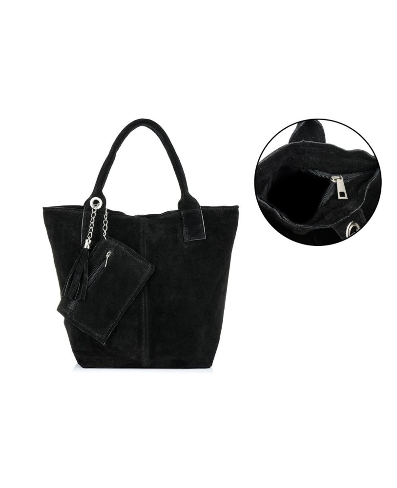Czarna torebka damska, duża skórzana torba shopper, torebka A4 do szkoły T49