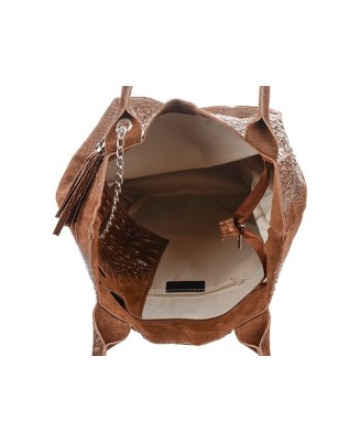 BORDOWA DUŻA SKÓRZANA SHOPPERKA SKÓRA KROKODYLA TORBA WOREK Z SASZETKĄ L94
