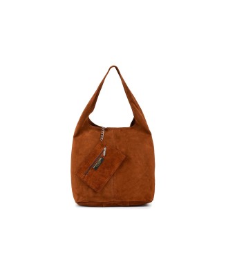 Brązowa zamszowa torebka damska skórzana na ramię z saszetką N88