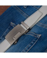 Pasek męski skórzany do spodni casual garnituru automat gładki jasno szary Beltimore A52