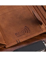 Portfel skórzany męski pionowy klasyczny brązowy RFiD Beltimore D38