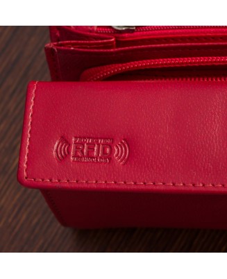Portfel skórzany damski duży poziomy RFiD skóra klasyk czerwony Beltimore A06