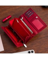 Portfel skórzany damski duży poziomy RFiD skóra klasyk czerwony Beltimore A06