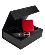 Zestaw prezentowy damski skórzany pasek portfel pudełko premium czerwony Beltimore Z17