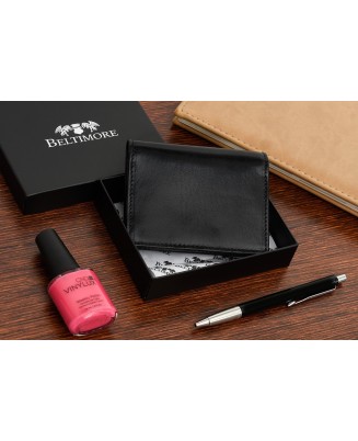 Etui na wizytówki karty czarne skórzane portfel slim Beltimore G94