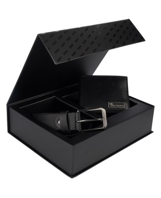 Zestaw prezentowy męski skórzany pasek portfel pudełko premium czarny Beltimore Z19