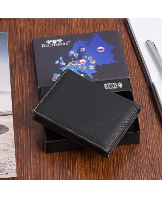 Portfel skórzany czarny vintage pionowy duży RFiD Beltimore  G76