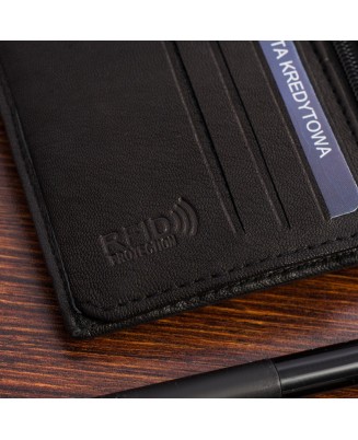 Portfel skórzany męski mały pionowy z flagą czarny RFiD Beltimore D48