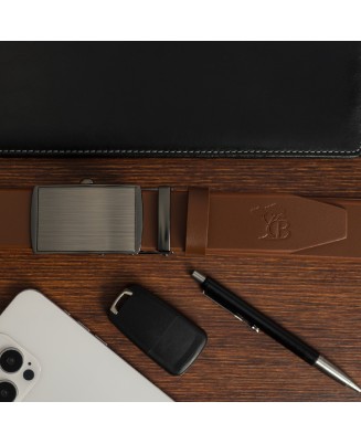 Skórzany męski pasek automatyczny premium skóra licowa koniakowy Beltimore A20