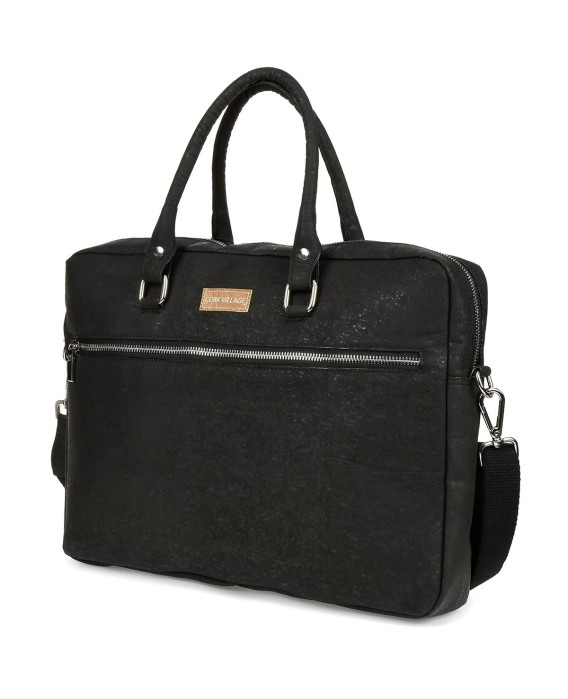 Aktówka torba duża laptopówka korka naturalnego czarna wegańska CorkVillage CV01
