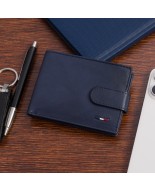 Portfel skórzany męski mały poziomy z flagą granatowy RFiD Beltimore D58
