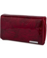 Damski skórzany portfel duży lakierowany suwak motyle skóra RFiD czerwony 827