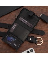 Zestaw prezentowy damski skórzany pasek portfel pudełko premium czarny Beltimore Z13