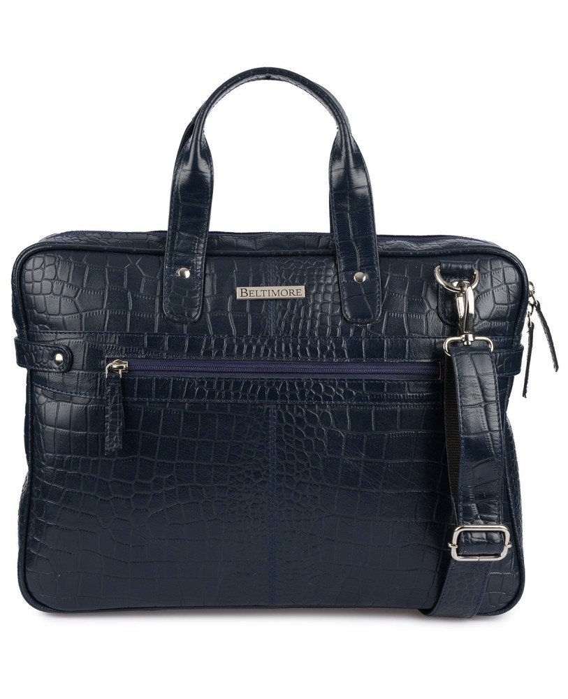 Torba skórzana elegancka croco laptop 15"6 aktówka granatowa A4 S17