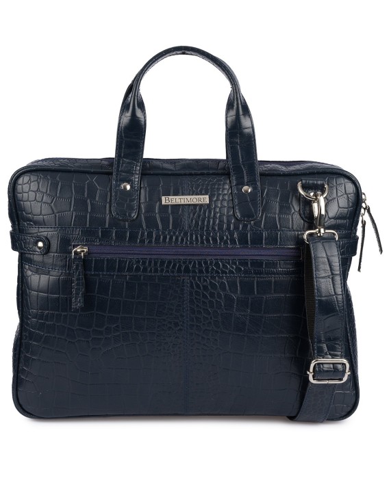 Torba skórzana elegancka croco laptop 15"6 aktówka granatowa A4 S17
