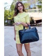 Torba skórzana elegancka croco laptop 15"6 aktówka granatowa A4 S17