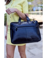 Torba skórzana elegancka croco laptop 15"6 aktówka granatowa A4 S17