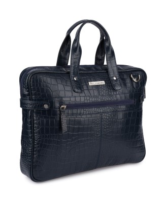 Torba skórzana elegancka croco laptop 15"6 aktówka granatowa A4 S17