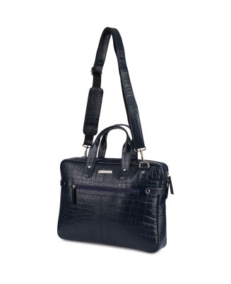 Torba skórzana elegancka croco laptop 15"6 aktówka granatowa A4 S17