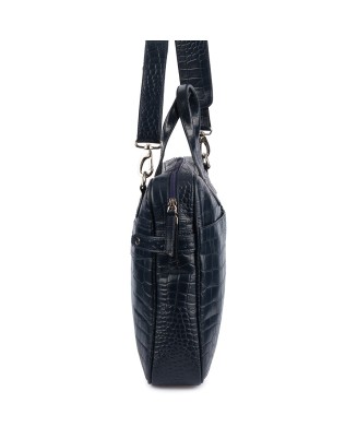Torba skórzana elegancka croco laptop 15"6 aktówka granatowa A4 S17