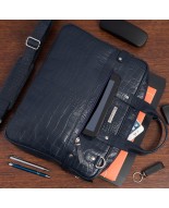 Torba skórzana elegancka croco laptop 15"6 aktówka granatowa A4 S17