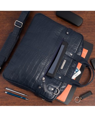 Torba skórzana elegancka croco laptop 15"6 aktówka granatowa A4 S17