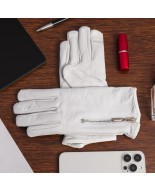 Rękawiczki skórzane damskie polar na dotyk TOUCH FINGER białe BELTIMORE K27