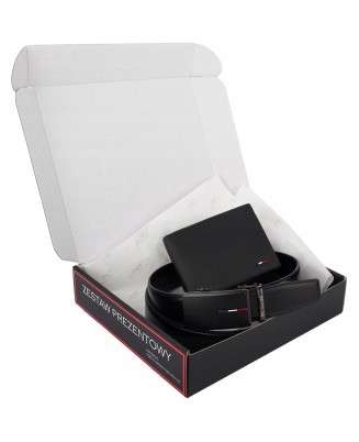 Zestaw prezentowy męski skórzany pasek portfel pudełko premium Beltimore Z49