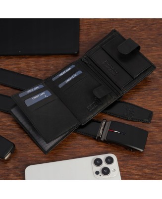 Zestaw prezentowy męski skórzany pasek portfel pudełko premium Beltimore Z50