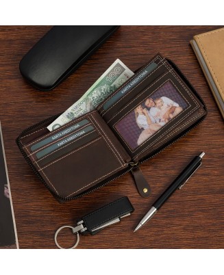 Portfel skórzany duży poziomy RFiD nubuk brązowy zasuwany skóra Beltimore H01