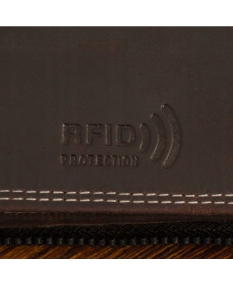 Portfel skórzany duży poziomy RFiD nubuk brązowy zasuwany skóra Beltimore H01