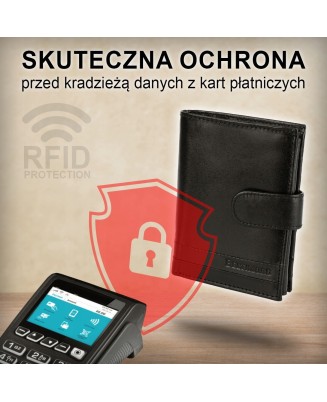 Portfel skórzany duży poziomy RFiD nubuk brązowy zasuwany skóra Beltimore H01