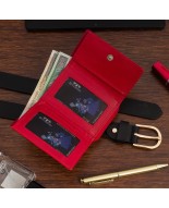 Zestaw prezentowy damski skórzany pasek portfel pudełko premium czerwony Beltimore Z14