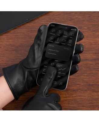 Rękawiczki skórzane damskie polar na dotyk TOUCH FINGER czarne BELTIMORE  K27