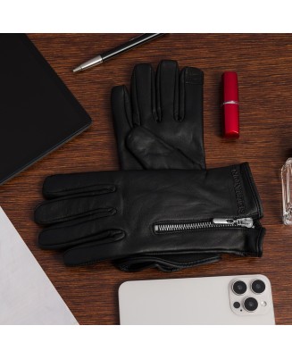 Rękawiczki skórzane damskie polar na dotyk TOUCH FINGER czarne BELTIMORE  K27