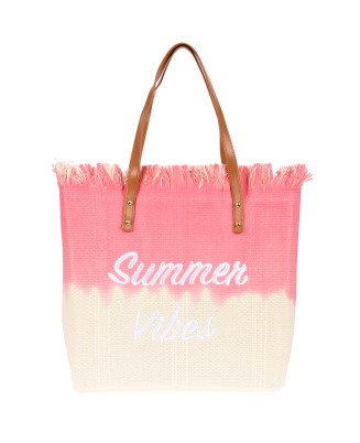 Różowa torba plażowa, duża torba na wakacje "Summer Vibes" TORK1